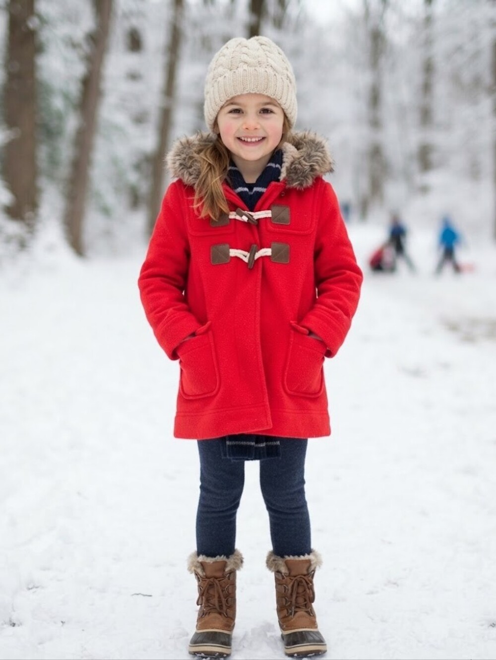 Old Navy Red Hooded Toggle Pea Coat with Faux Fur Trim